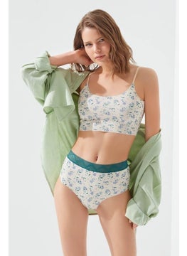 COTTONHILL Cream Floral Patterned Adjustable Straps Laser Cut Women's Crop Bustier  - Image 3