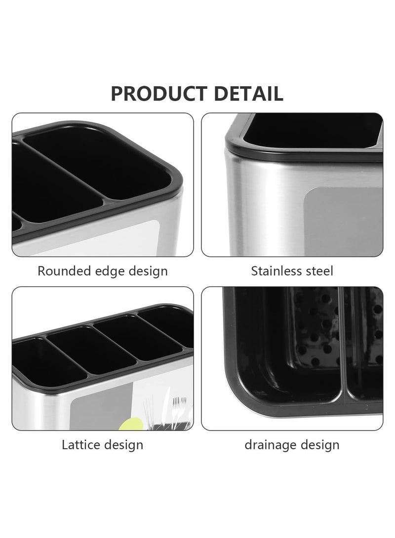 Kitchen Utensil Holder Stainless Steel Kitchen Storage Organizer Cutlery Holder Anti Slip 4 Divider Water Draining Design Easy to Clean for All Kitchens Countertop or Table  - Image 2