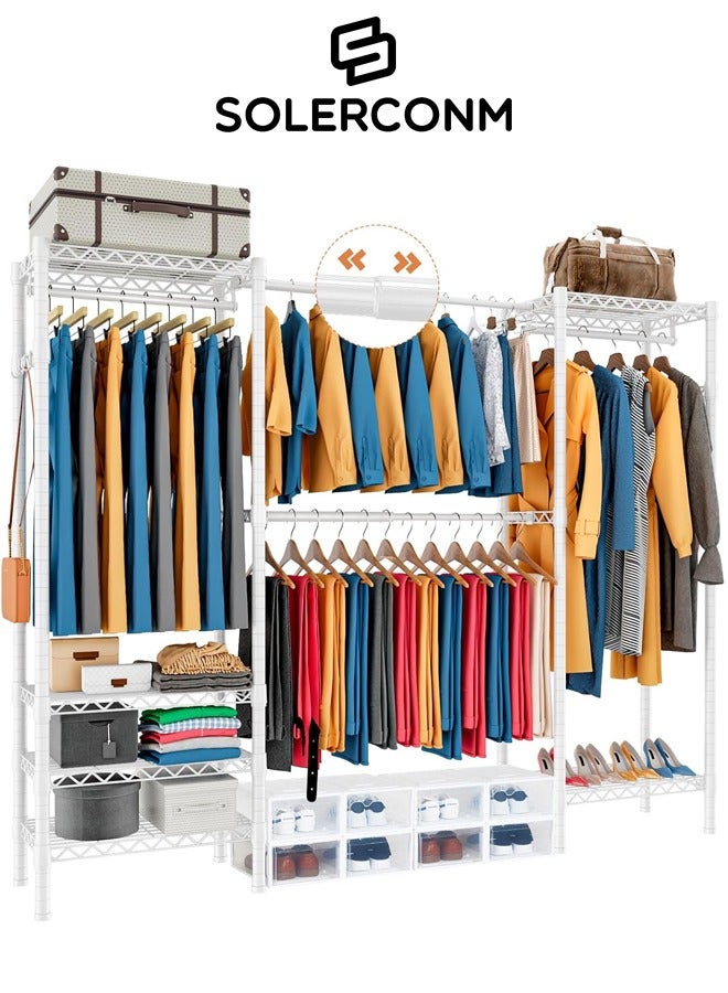 Solerconm Retractable Clothing Rack:6 Tiers Adjustable Metal Clothes Rack with 4 Hanger Rods - Easy to Assemble for Effortless Style (White) - Image 1