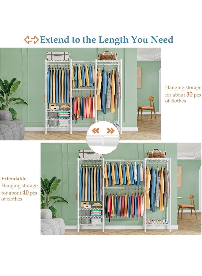 Solerconm Retractable Clothing Rack:6 Tiers Adjustable Metal Clothes Rack with 4 Hanger Rods - Easy to Assemble for Effortless Style (White) - Image 3