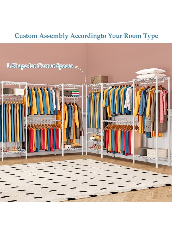 Solerconm Retractable Clothing Rack:6 Tiers Adjustable Metal Clothes Rack with 4 Hanger Rods - Easy to Assemble for Effortless Style (White) - Image 4