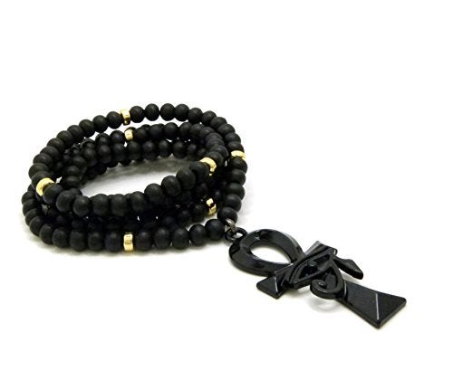 Fashion 21 Egyptian Eye of Horus Ankh Pendant Necklace, 30 inches, 6mm Black Wooden Beads, CCB Beads (Black/Black+Gold Wooden Bead) - Image 5