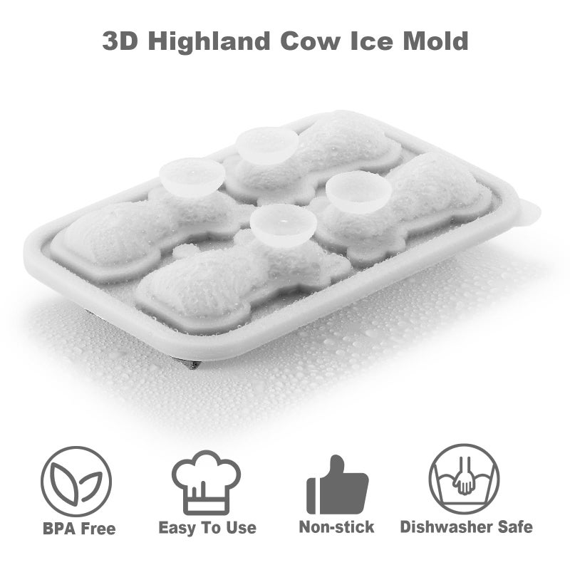 Nax Caki 3D Highland Cow Ice Cube Tray, Large Silicone Fun Shapes Ice Cube Mold for Whiskey,Cocktails, Bourbon, Cute Highland Cow Gifts for Holiday Stocking Stuffers - Image 3