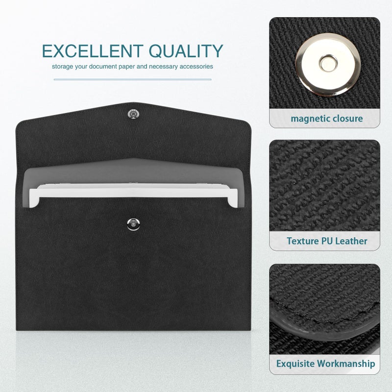 FYY File Folder, PU Leather A4 Document Holder File Organizer Filing Envelope Portfolio Case Tablet Sleeve with Magnetic Snap Closure for Home School Office Stationery Black - Image 4