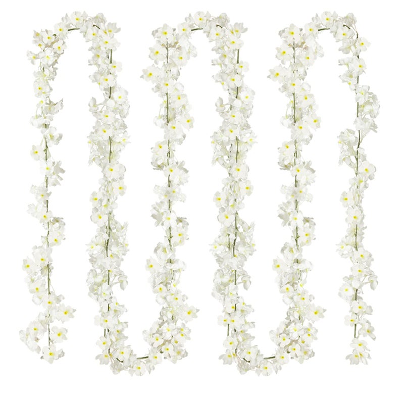 Sggvecsy Cherry Blossom Garland Artificial Cherry Flower Vines 2 Pack Hanging Silk Flowers Garland for Home Wedding Garden Party Arch Office Decor (White) - Image 1