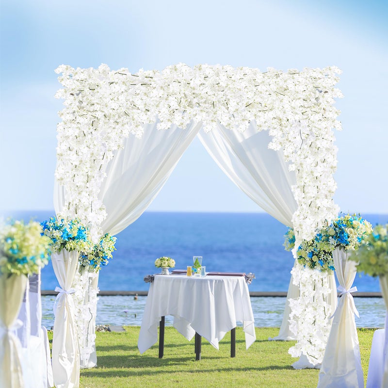 Sggvecsy Cherry Blossom Garland Artificial Cherry Flower Vines 2 Pack Hanging Silk Flowers Garland for Home Wedding Garden Party Arch Office Decor (White) - Image 2