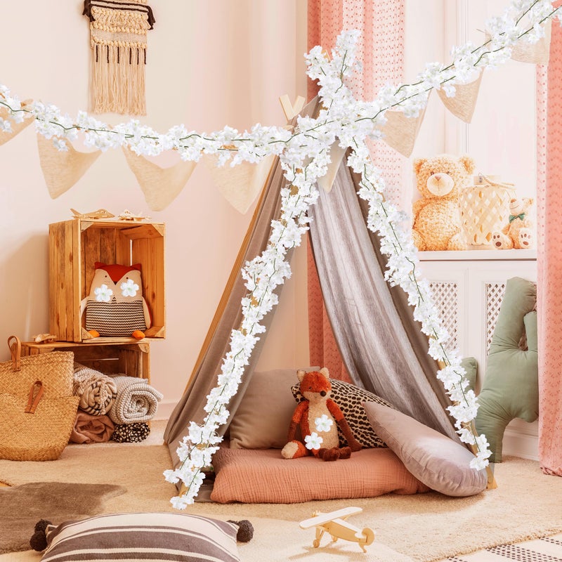 Sggvecsy Cherry Blossom Garland Artificial Cherry Flower Vines 2 Pack Hanging Silk Flowers Garland for Home Wedding Garden Party Arch Office Decor (White) - Image 3