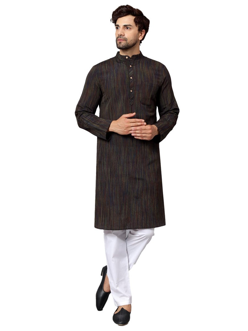 LATEST CHIKAN Men's Cotton Long Kurta Full Sleeves - Casual Ethnic Wear,40 Black - Image 1
