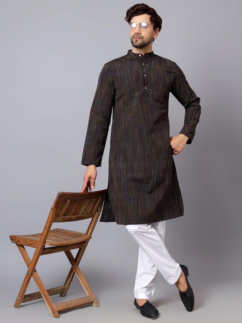 LATEST CHIKAN Men's Cotton Long Kurta Full Sleeves - Casual Ethnic Wear,40 Black - Image 2