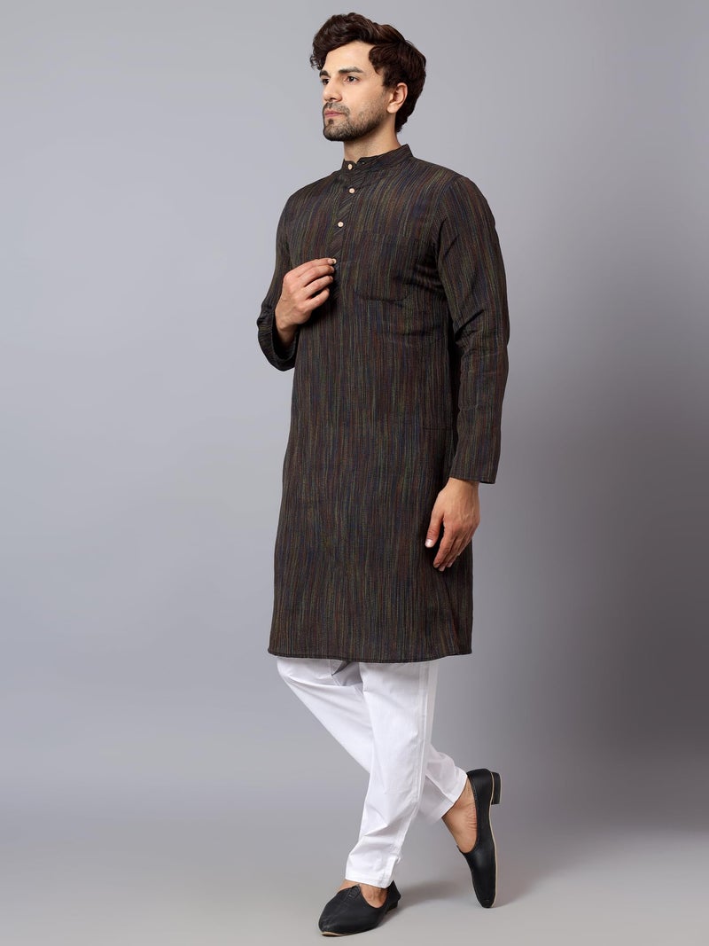 LATEST CHIKAN Men's Cotton Long Kurta Full Sleeves - Casual Ethnic Wear,40 Black - Image 3