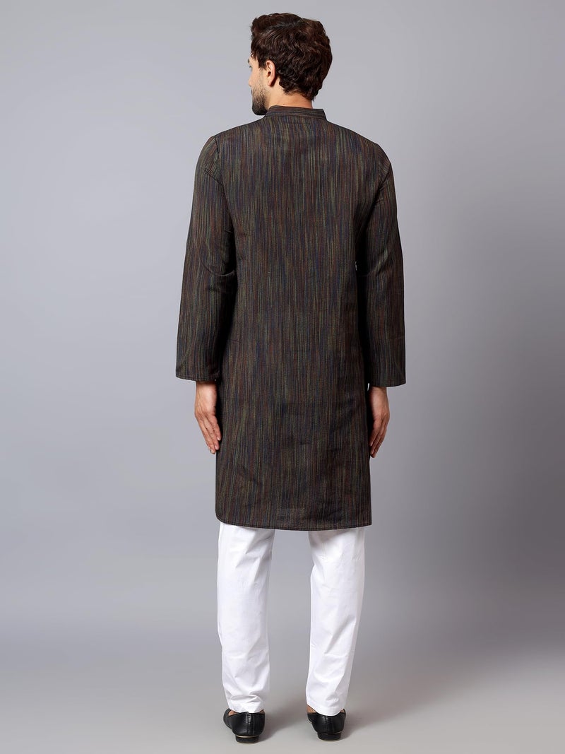 LATEST CHIKAN Men's Cotton Long Kurta Full Sleeves - Casual Ethnic Wear,40 Black - Image 5