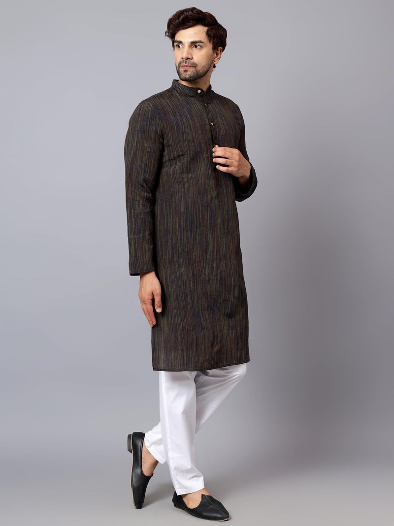LATEST CHIKAN Men's Cotton Long Kurta Full Sleeves - Casual Ethnic Wear,40 Black - Image 4