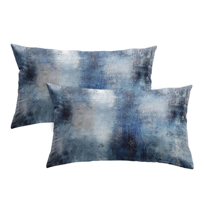 THROW PILLOW COVERS MODERN HOME ART DECOR 12 X 20 INCHES SET OF 2 PILLOW CASES DECORATIVE ABSTRACT OIL PAINTING PILLOWCASES FOR BEDROOM LIVING ROOM NAVY BLUE ACCENT