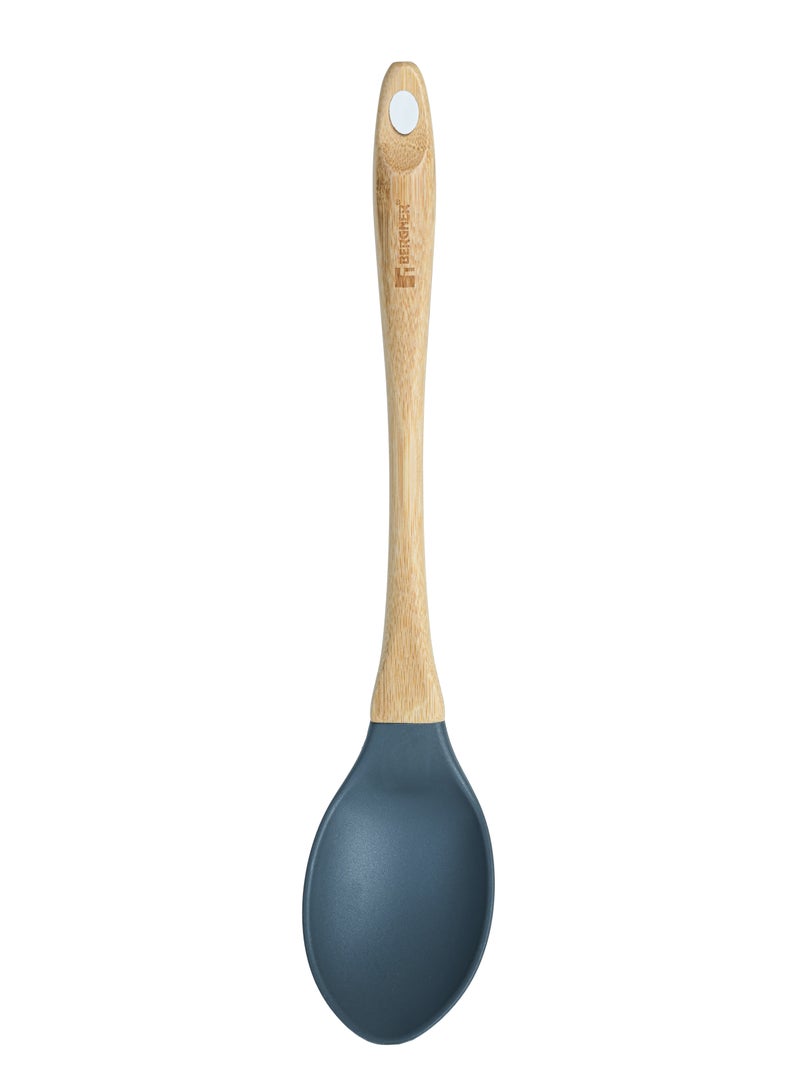 BERGNER EARTH NYLON(PBT) SERVING/COOKING SPOON WITH BABOO HANDLE 32.5 CM, WOODEN BROWN/GREY COLOR, BG39109GY - Image 1