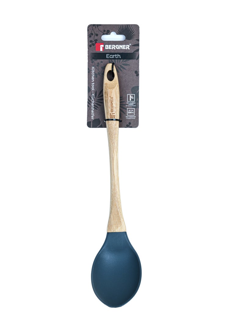 BERGNER EARTH NYLON(PBT) SERVING/COOKING SPOON WITH BABOO HANDLE 32.5 CM, WOODEN BROWN/GREY COLOR, BG39109GY - Image 3