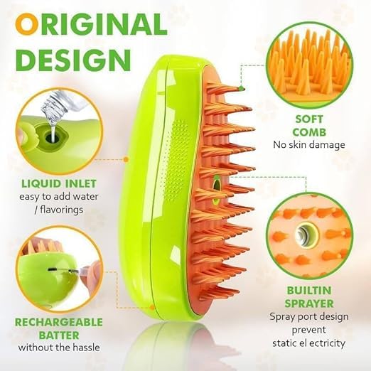 HATCHMATIC Steam Brush for pets, 3 In 1 Steam Brush, Grooming Brush for Cats & dogs, Pets Comb brush, Cats Steam Brush for Removing Tangled and Loose Hair - Green - Image 3
