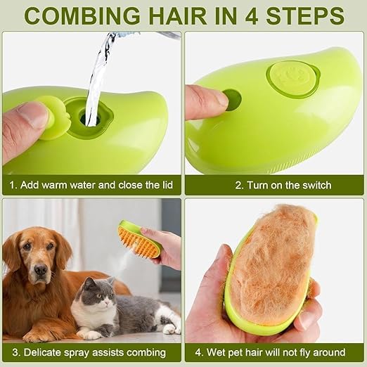 HATCHMATIC Steam Brush for pets, 3 In 1 Steam Brush, Grooming Brush for Cats & dogs, Pets Comb brush, Cats Steam Brush for Removing Tangled and Loose Hair - Green - Image 5