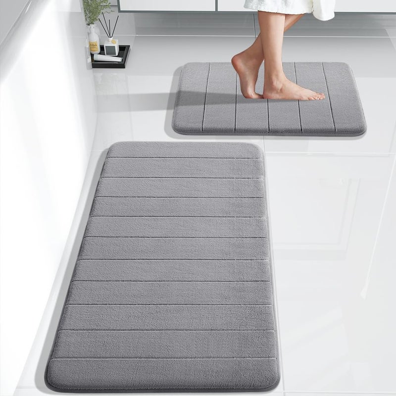 Onlyeasy Large Memory Foam Bathroom Mat 2 Pieces Set, Non Slip - Super Water Absorption Soft Bath Rugs,Thick, Dry Fast, Machine Washable 19.8x31.8 + 16x47.2 Inches, Grey - Image 1