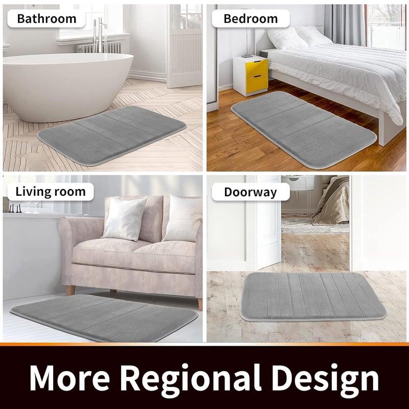 Onlyeasy Large Memory Foam Bathroom Mat 2 Pieces Set, Non Slip - Super Water Absorption Soft Bath Rugs,Thick, Dry Fast, Machine Washable 19.8x31.8 + 16x47.2 Inches, Grey - Image 4