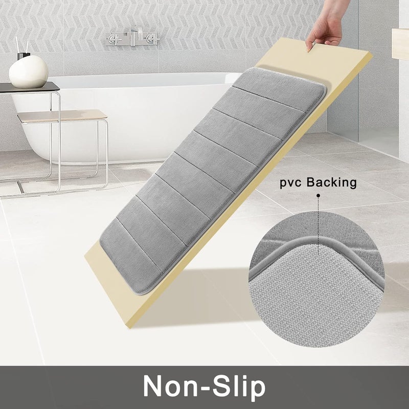 Onlyeasy Large Memory Foam Bathroom Mat 2 Pieces Set, Non Slip - Super Water Absorption Soft Bath Rugs,Thick, Dry Fast, Machine Washable 19.8x31.8 + 16x47.2 Inches, Grey - Image 2