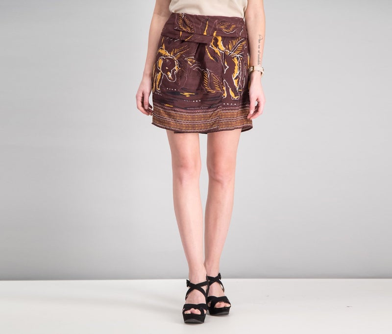 MANGO Women Printed Flowy Printed Skirt, Maroon - Image 1