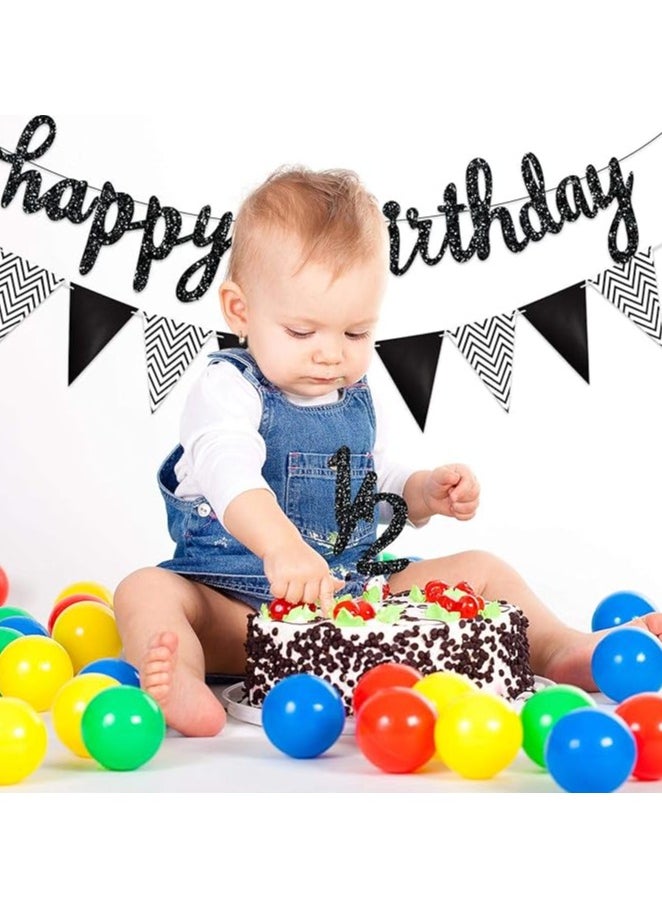 مجموعة زينة نصف عيد ميلاد مكونة من 3 قطع تتضمن لافتة عيد ميلاد سعيد لمدة 6 أشهر ونصف، وغطاء كعكة لامع لنصف عام ونصف، ولافتة علم مثلثة لحفل استقبال المولود الجديد، وحفلات التصوير الفوتوغرافي، مثبتة مسبقًا (أسود)  - Image 4