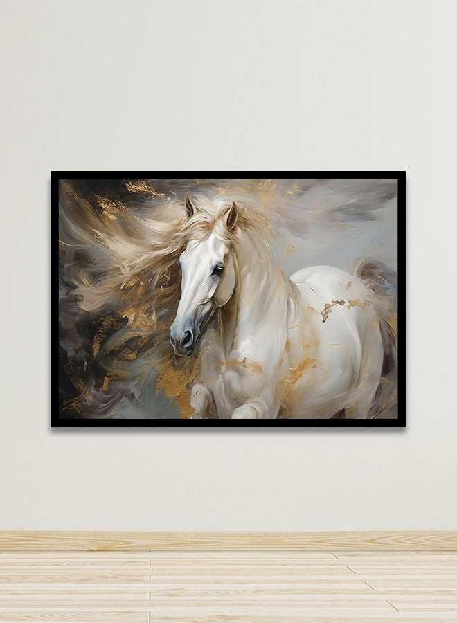 ماركتنا لوحة جدارية قماشية فنية لتزيين الحائط بتصميم حصان مع برواز اسود مجوف مقاس 120x80سم قطعة واحدة - Image 1