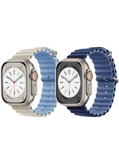 Silicone Ocean Band Strap for Apple Watch Ultra 8 49mm Beige/Sky Blue Double Side Strap with Navy Blue/Blue Double Side Strap Set of 2