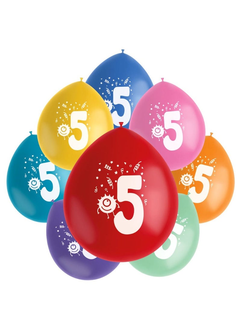 Monster 5-Years Birthday Latex Balloons Multicolor 23cm 8-Pack