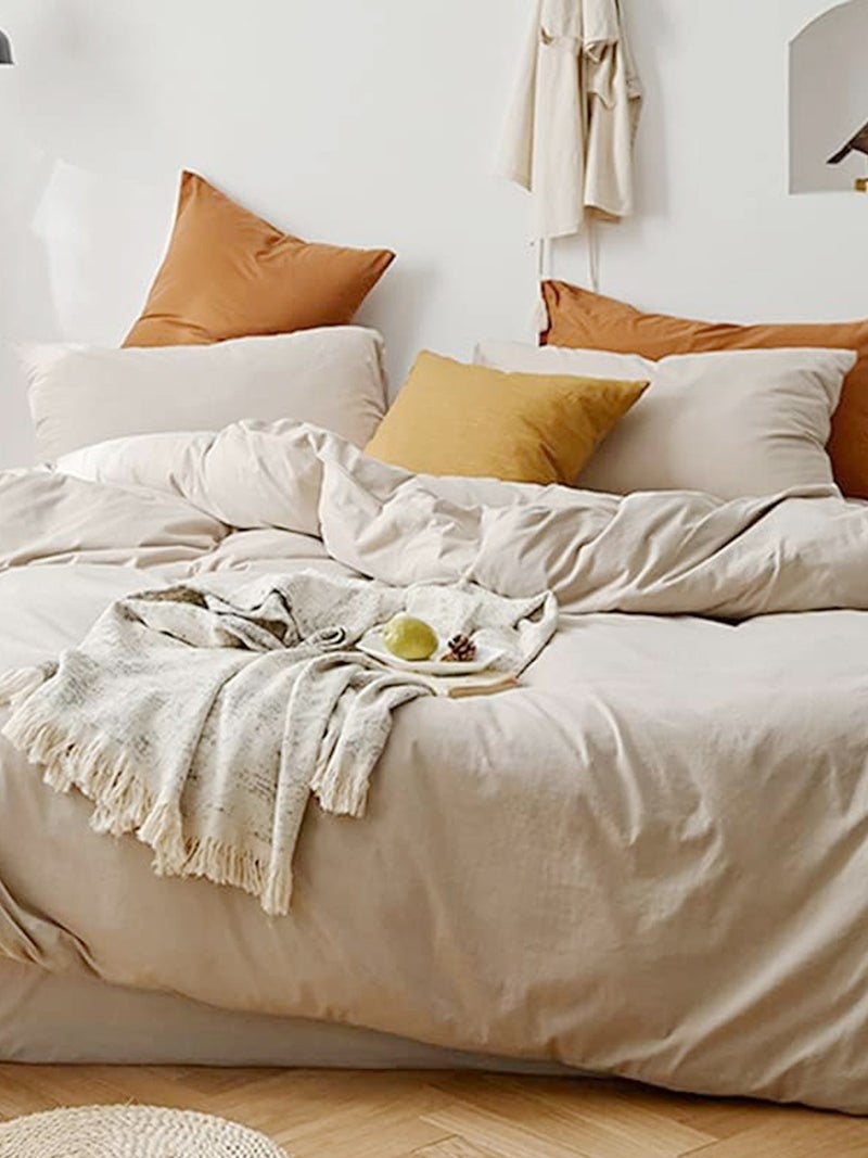 Caqqa Cappuccino Coffee Double Sheet Elastic Duvet Cover Set - Image 2