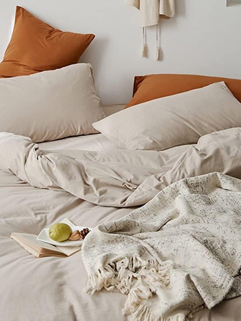 Caqqa Cappuccino Coffee Double Sheet Elastic Duvet Cover Set - Image 1