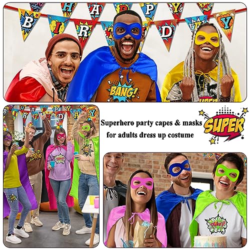 D.Q.Z Super Hero Capes and Masks for Adults Superhero Dress Up Halloween Costume Team Spirit Day Party Favors (Black) - Image 2