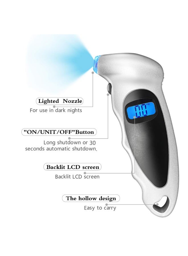 Digital Tyre Pressure Gauge Accurate 150 PSI 4 Ranges with Backlight LCD Display and Non-Slip Grip Tyre Pressure Checker for Cars, Bikes, Motorcycles - Image 3