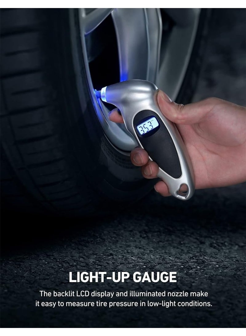 Digital Tyre Pressure Gauge Accurate 150 PSI 4 Ranges with Backlight LCD Display and Non-Slip Grip Tyre Pressure Checker for Cars, Bikes, Motorcycles - Image 4