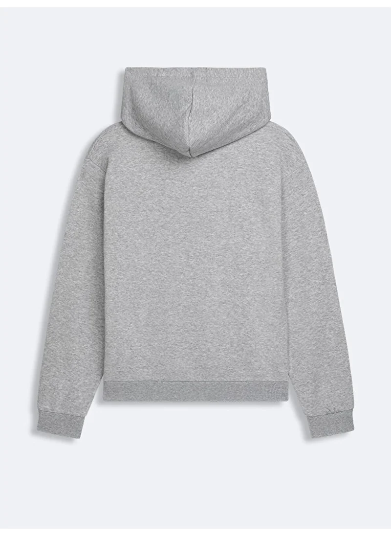 LTB Printed Hooded Zipperless Regular Fit Gray SweatShirt