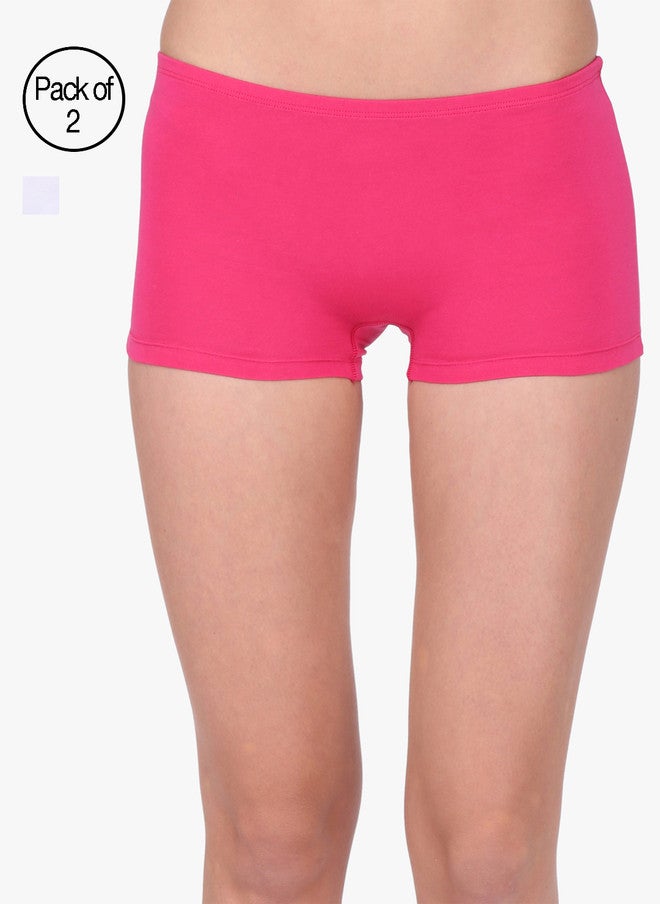 Red Rose Pack of 2 Boy Shorts in Pink and White - Mid-Rise Boyleg Style - Image 1