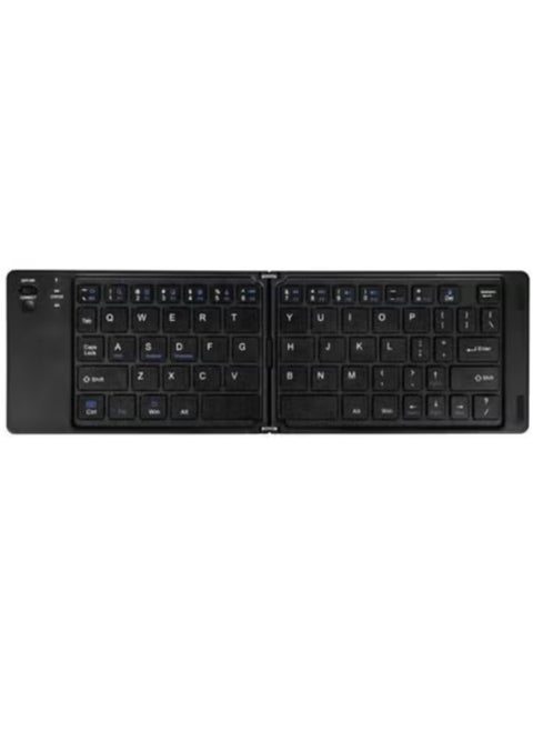B028 Two-Fold Portable Mini Bluetooth Keyboard – Foldable, Ultra-Light Wireless Keypad with Quiet Typing | Rechargeable Battery & LED Charging Indicator | Compatible with Android, iOS & Windows Devices | Compact Travel & Office Keyboard – Black