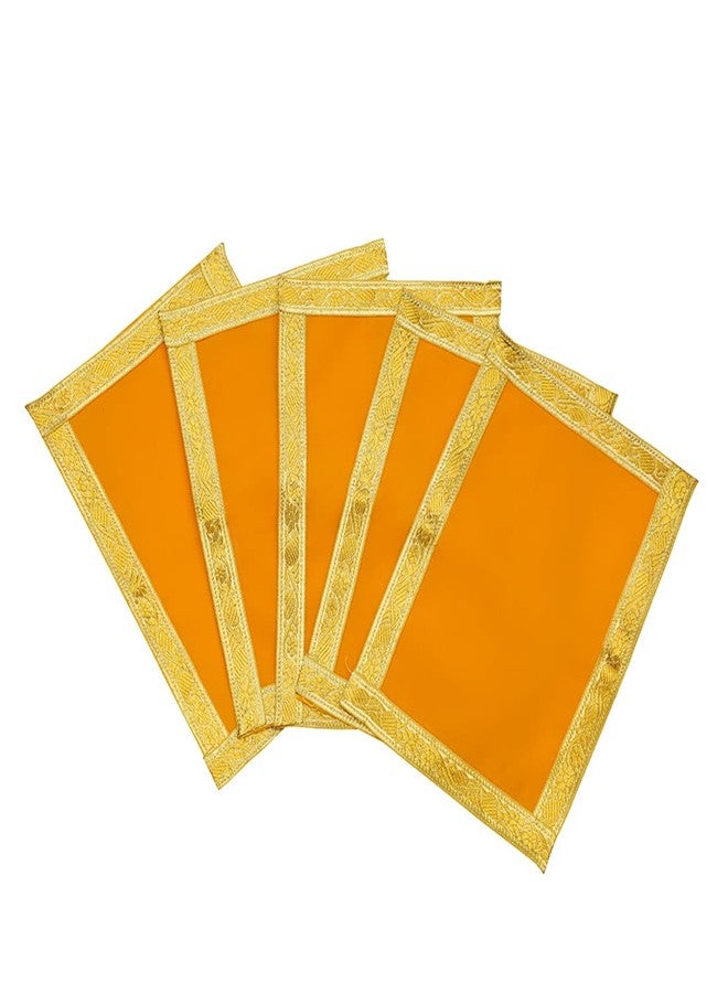 Aditri Creation Set of 5 Mat Aasan Small Pooja Aasan Decorative Cloth for Laxmi Ganesh(Size:-7" X 10") Multipurpose Pooja Indian Traditional Cultural Festival Laxmi Poojan New year Gifts Item Article(Yellow) - Image 1