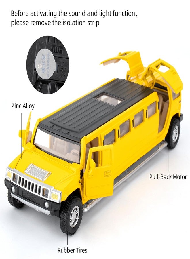 LOVEPOSELY 1/32 Hummer H2 Car Model, Diecast Car Toy with Sound and Light, Alloy Stretch Limousine Pull Back Toy Vehicle for Adult Kids Boys Girls (Yellow) - Image 4