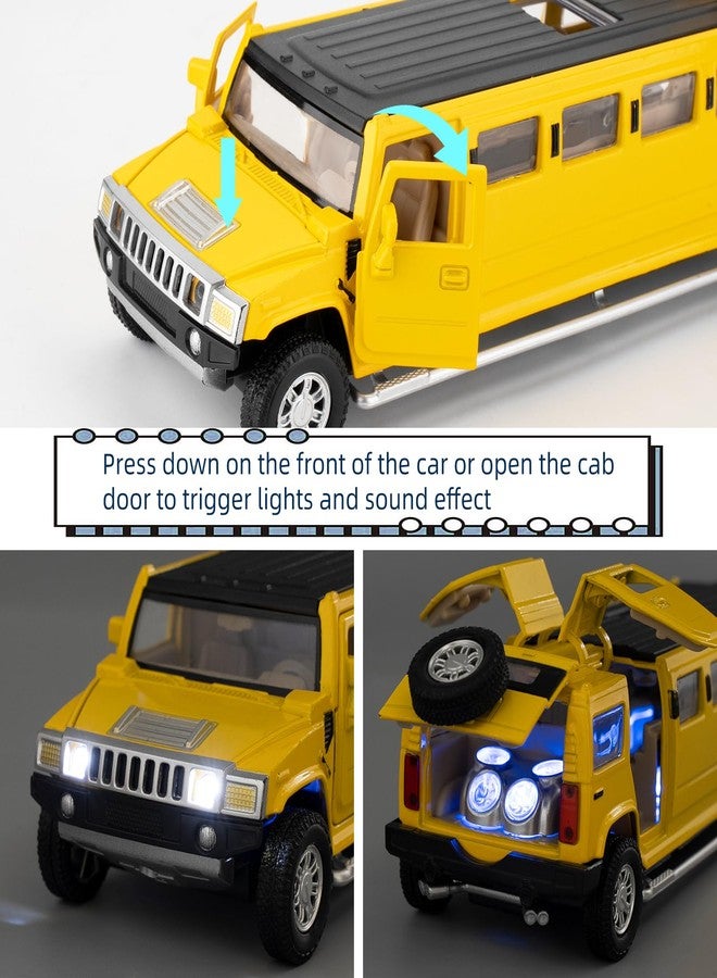 LOVEPOSELY 1/32 Hummer H2 Car Model, Diecast Car Toy with Sound and Light, Alloy Stretch Limousine Pull Back Toy Vehicle for Adult Kids Boys Girls (Yellow) - Image 5