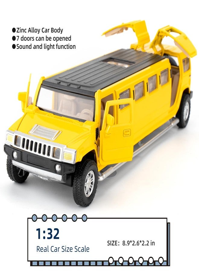LOVEPOSELY 1/32 Hummer H2 Car Model, Diecast Car Toy with Sound and Light, Alloy Stretch Limousine Pull Back Toy Vehicle for Adult Kids Boys Girls (Yellow) - Image 2