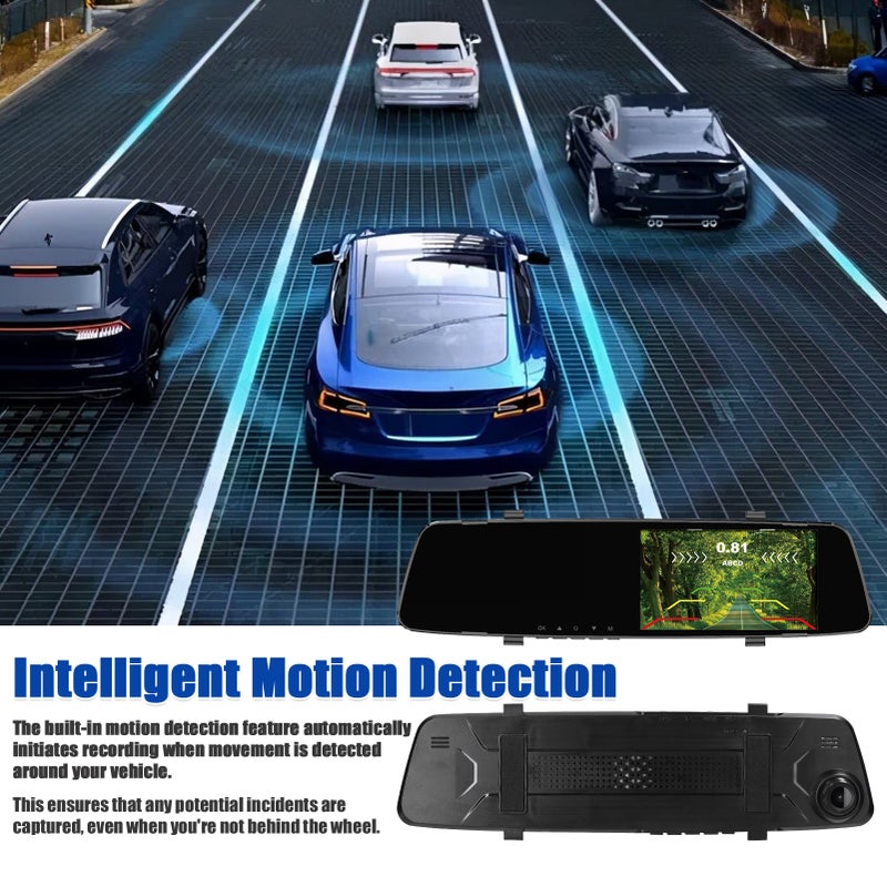 1080P DVR Dash Camera with 4 Parking Sensor Reverse Radars Front & Rear Dual Camera Driving Recorder with 4.3 Inch Screen Support Night-Vision/Motion Detection/Collision Locking/Loop Recording/Reverse Image/Multi-Language - Image 3