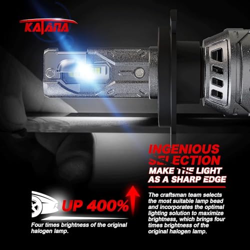 KATANA H4 Bulbs, 9003 Light Bulb 400% Brightness 6500K Xenon White Extremely Super Bright Plug and Play Mini Size Fog Light,Pack of 2 - Image 4