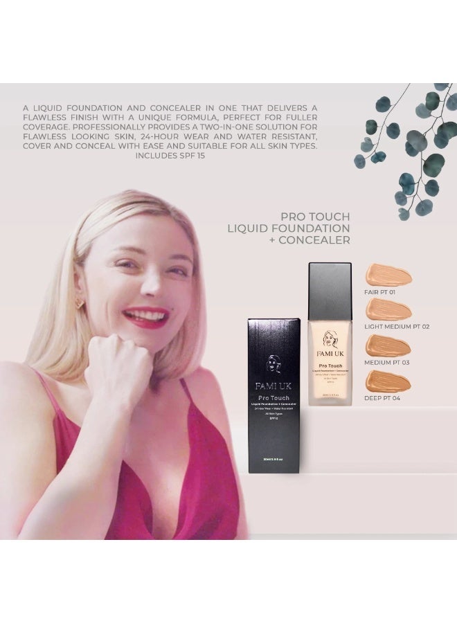 FAMIUK FAMI UK Pro Touch Liquid Foundation + Concealer PT 01 Fair | 24-Hour Wear | Water Resistant | SPF 15 | Full Coverage Soft Matte | 30ml - Image 4