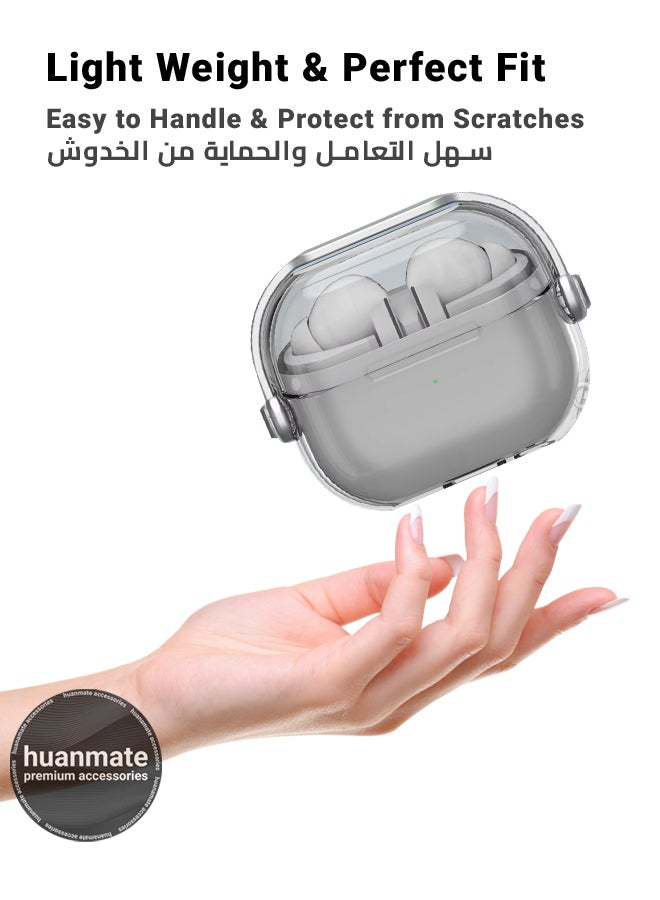 huanmate Samsung Galaxy Buds 3 Pro Premium Protection Case Cover - Transparent Grey - Lightweight, Stylish Design, Accurate Cut-outs - Easy to Install & Remove - Durable Shield for Your Samsung Galaxy Buds 3 Pro - Image 3