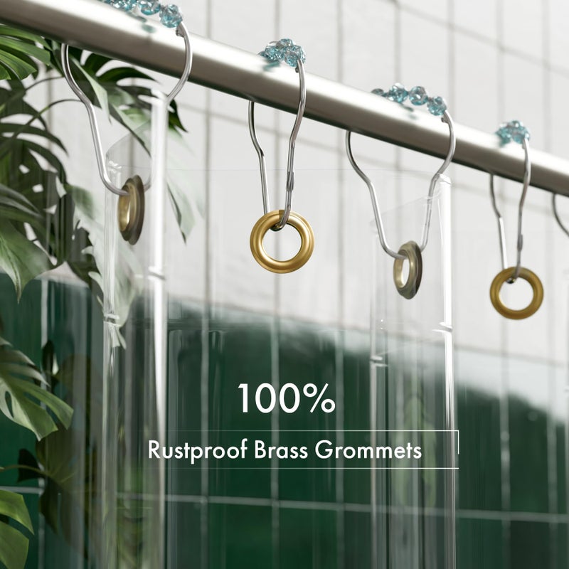 AmazerBath 100% EVA Shower Curtain Liner, 72 x 72 Inches Heavy Duty Shower Curtain and Liner 2-in-1 with 3 Clear Stones and 12 Brass Grommets, Color Block Soft Shower Liner - Clear & Pine Green - Image 5