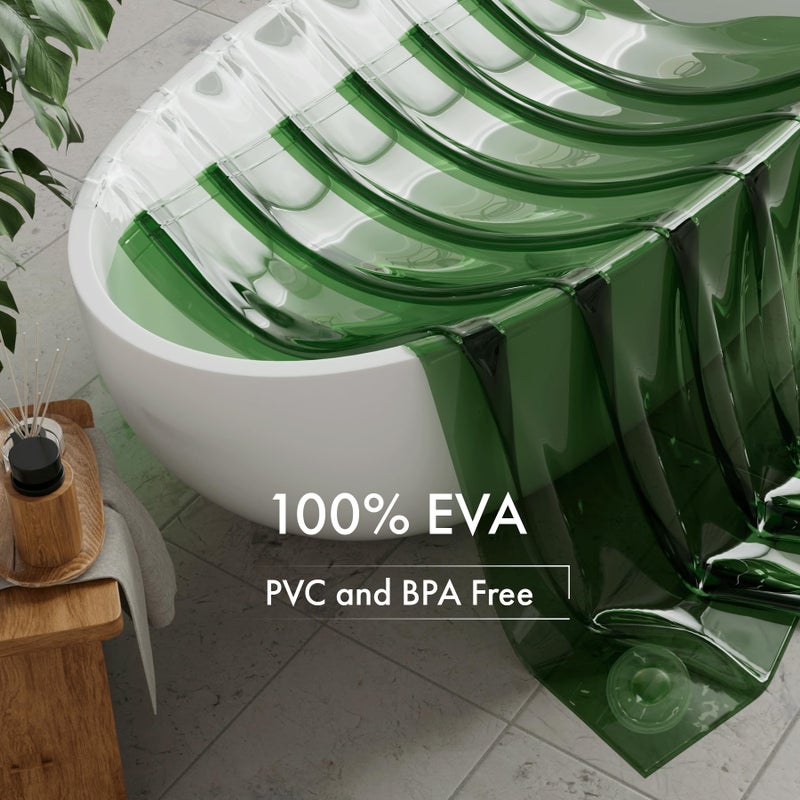 AmazerBath 100% EVA Shower Curtain Liner, 72 x 72 Inches Heavy Duty Shower Curtain and Liner 2-in-1 with 3 Clear Stones and 12 Brass Grommets, Color Block Soft Shower Liner - Clear & Pine Green - Image 3