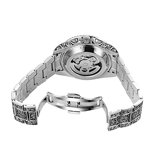 FORSINING ساعة فورسينغ للرجال بتصميم هيكل عظمي، ساعة أوتوماتيكية للرجال بمرحلة القمر، ساعة معصم ذاتية التعبئة (فضي) - Image 3