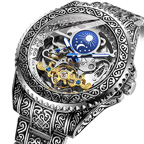 FORSINING ساعة فورسينغ للرجال بتصميم هيكل عظمي، ساعة أوتوماتيكية للرجال بمرحلة القمر، ساعة معصم ذاتية التعبئة (فضي) - Image 2