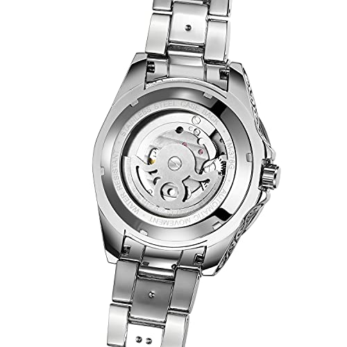 FORSINING ساعة فورسينغ للرجال بتصميم هيكل عظمي، ساعة أوتوماتيكية للرجال بمرحلة القمر، ساعة معصم ذاتية التعبئة (فضي) - Image 5